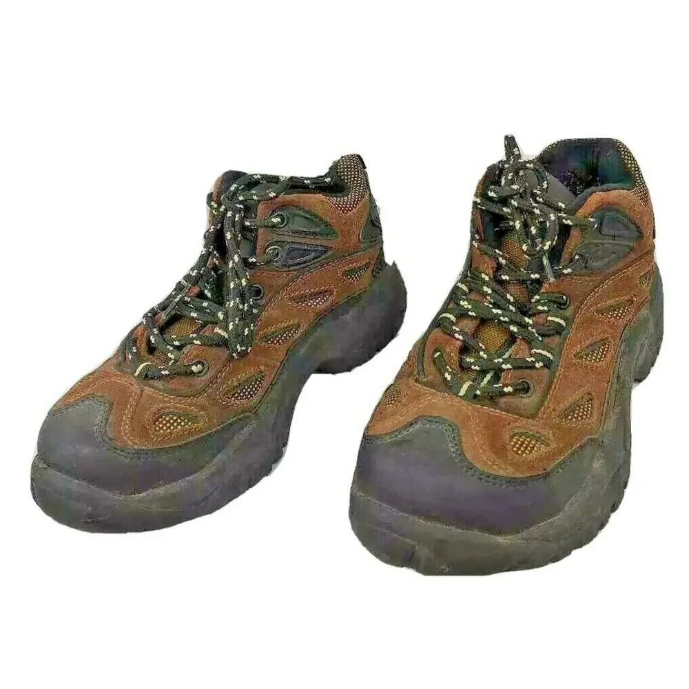Brazos Work Force Series Boys Boots Brown Black Mid Top Lace Up Leather 6 M